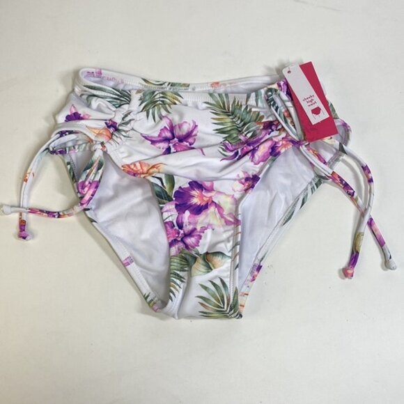 Xhilaration White Purple Floral Cheeky High Waist Bikini Bottom - Picture 3 of 9